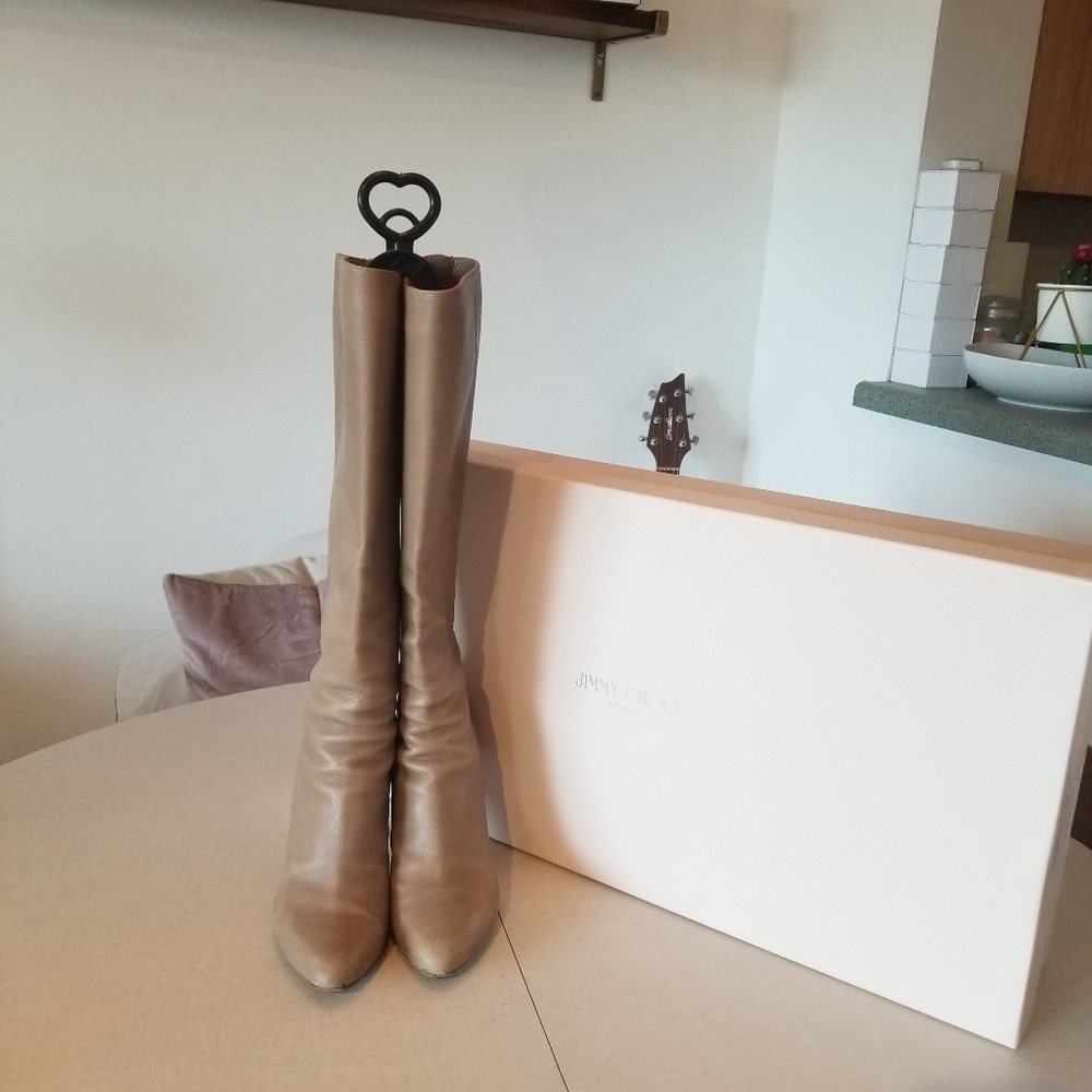 Jimmy Choo taupe "ruche" boot